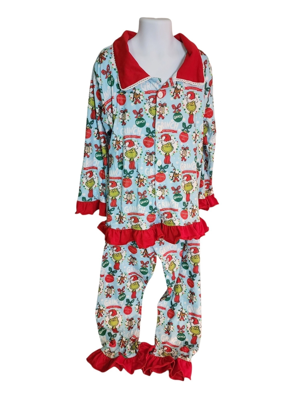 Red Trim Kids Pajama Set - Holiday Sleepwear